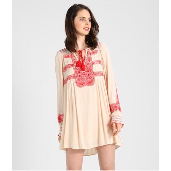 FREE PEOPLE Wind Willow Mini Peasant Embroidered Dress // S - Picture 1 of 12